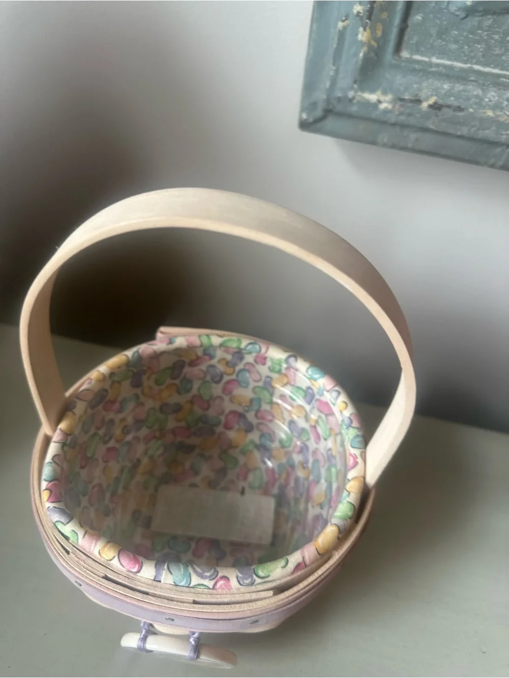 Longaberger small Easter  basket jelly bean liner protector tie on white wash